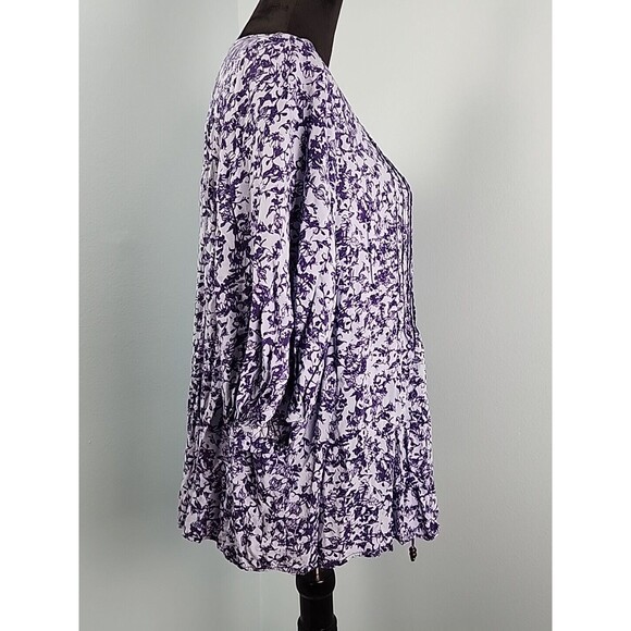 Knox Rose Size x1 Blue Floral V-Neck Ruffled Boho Top Shirt Peasant Blouse Tie - Picture 8 of 15